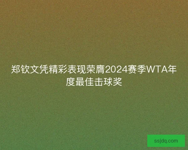 郑钦文凭精彩表现荣膺2024赛季WTA年度最佳击球奖