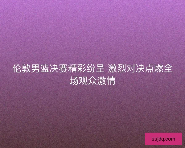 伦敦男篮决赛精彩纷呈 激烈对决点燃全场观众激情